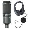 Audio Technica USB Podcast Kit & Streamer Starter Package w/ Samson SR350 Headphones and Pop Filter Bundle