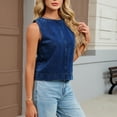 thumbnail image 5 of Sheghy Tank Tops for Women Summer Denim Crew Neck Tank, Solid Straight Fit Sleeveless Casual Top Dark Blue S, 5 of 8