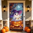 thumbnail image 2 of Halloween Ghost Door Cover,Cute Ghost Photography Backdrop Funny Pumpkin Moon for Halloween Front Door Wall Porch Sign Party Decorations, 2 of 6