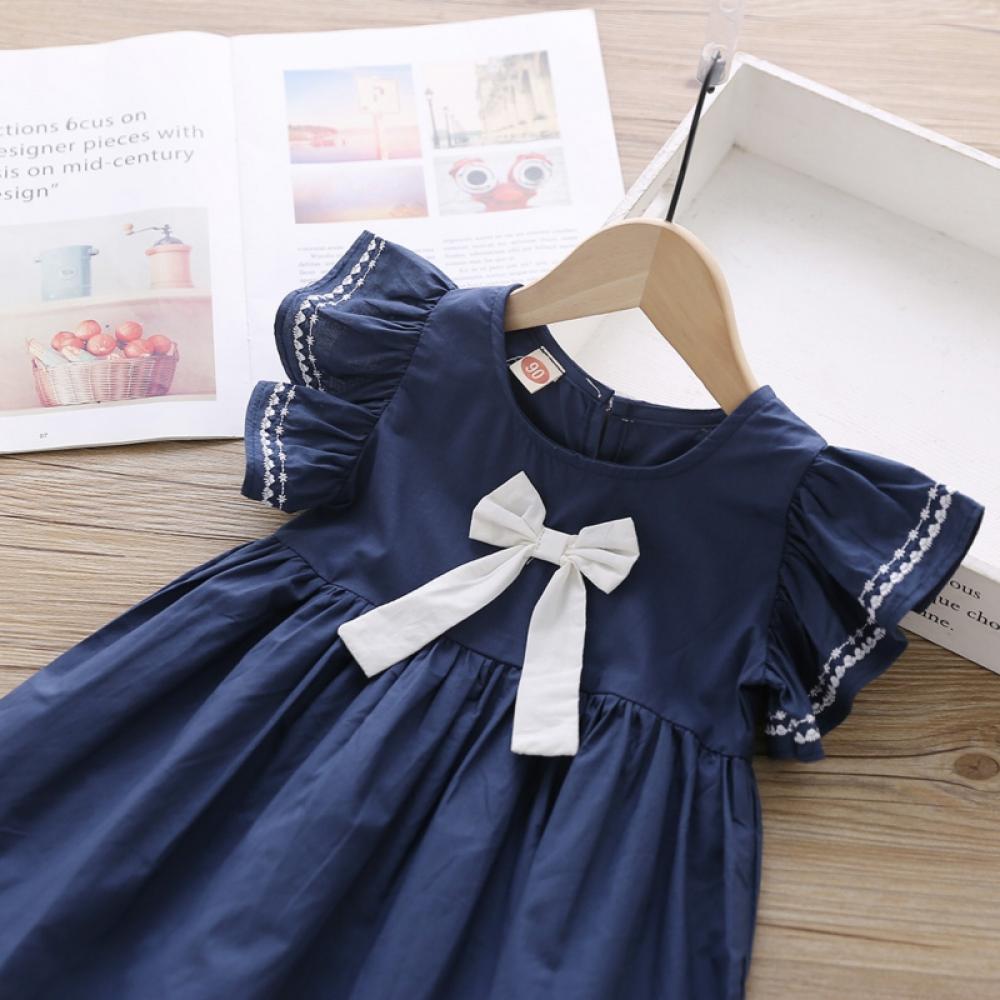 Kids Girls Summer Casual Fashion Baby Girl Short Sleeve Bow-knot Princess Dress Kids' Clothing Dresses Cotton Summer - image 5 of 6