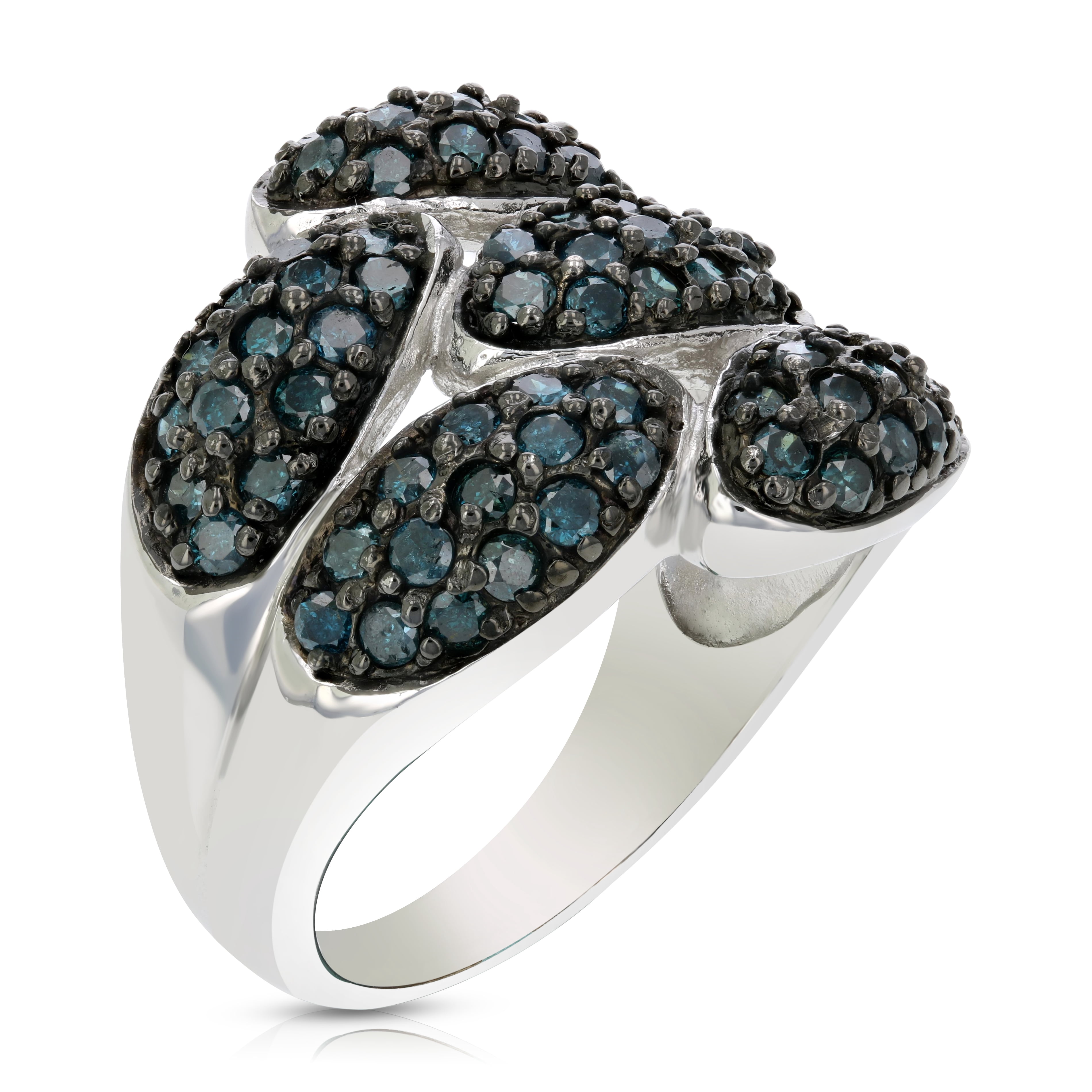 Vir Jewels 1.60 CTTW Blue Diamond Ring .925 Sterling Silver with Rhodium Plating Size 7 Female Adult