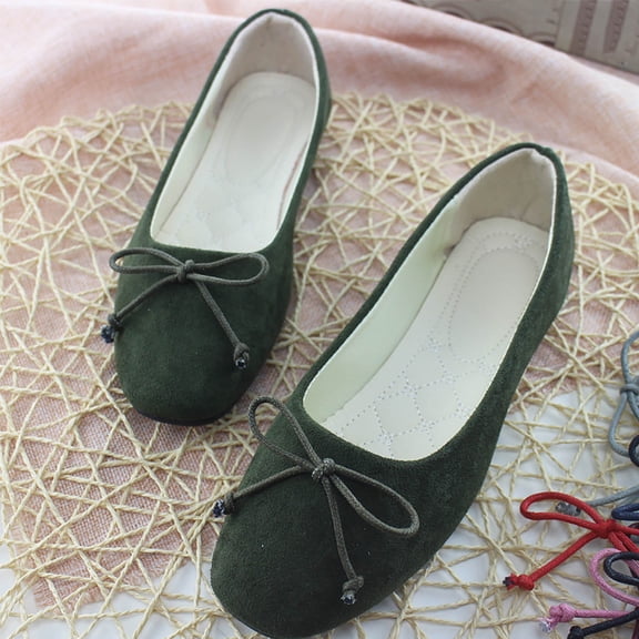 WAVSUF Women's Ballet Flats, Pointed Toe Suede Leather Bow Comfortable Soft Soled Flat Shoes Green 8.5