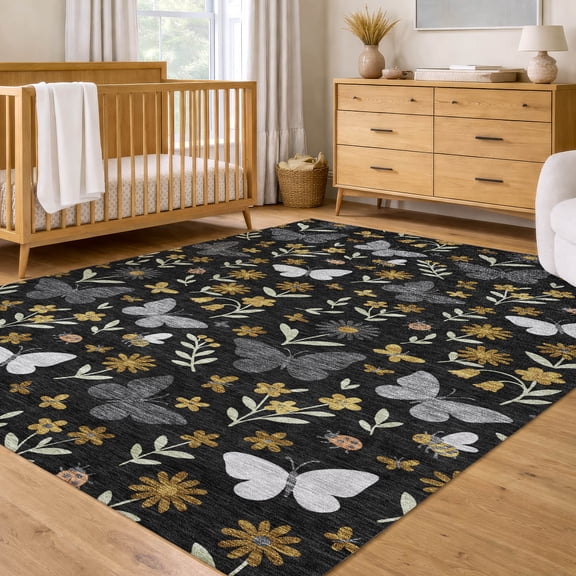 Addison Rugs Chantille Indoor/Outdoor Transitional Kids Black Machine Washable Rectangle Rug, 10' x 14'
