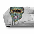 thumbnail image 3 of Sugar Skull Soft Flannel Fleece Throw Blanket, Folk Art Elements Featured Skull Day of the Dead Celebration Concept Print, Cozy Plush for Indoor and Outdoor Use, 70" x 90", Multicolor, by Ambesonne, 3 of 6