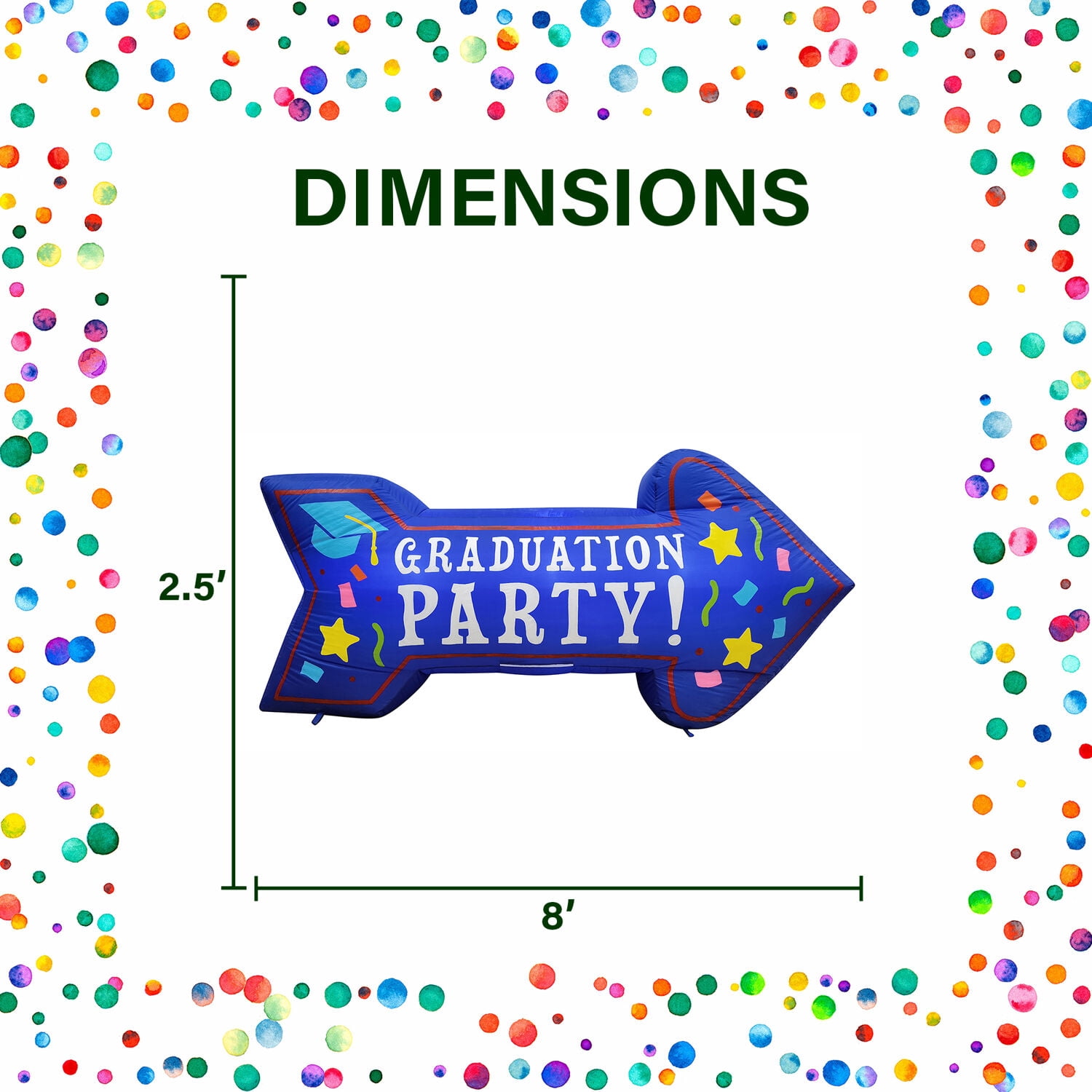 Fraser Hill Farm 8-Ft. Wide Graduation Party Arrow | Outdoor Blow-Up Inflatable with Lights | FHINGDPRTY081-L