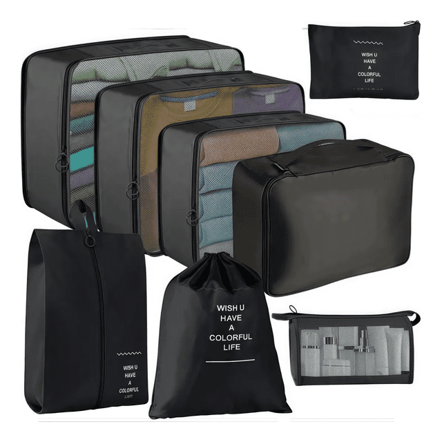 Organizadores De Maletas Para Viaje Impermeable Set 8 Piezas Xtellar negro