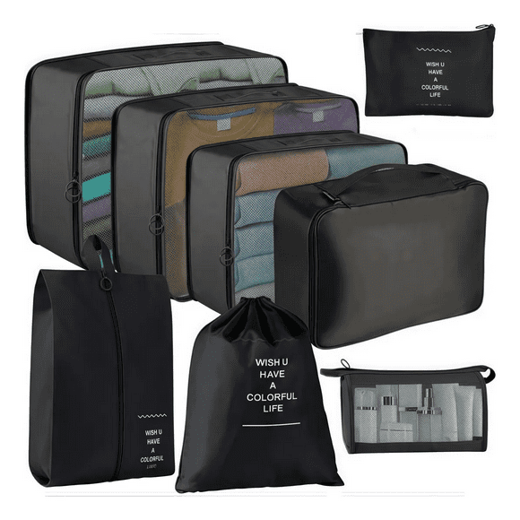 Organizadores De Maletas Para Viaje Impermeable Set 8 Piezas Xtellar negro