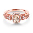 thumbnail image 2 of Gem Stone King 18K Rose Gold Plated Silver Peach Morganite and White Moissanite Engagement Ring for Women | 0.83 Cttw | Oval 7X5MM | Gemstone October Birthstone | Size 6, 2 of 3