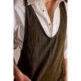 thumbnail image 4 of Women Denim Overalls Mini Dress Adjustable Shoulder Straps High Roller Skirtall Casual Jean Romper Dress Dark Green L, 4 of 8