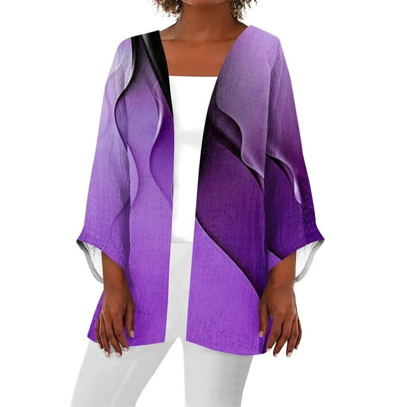 Alitao Womens Cardigan Long Sleeve Shirts Women 2025 Retro Print 3/4 Sleeve Cardigans Lightweight Blouse Tops Coat Casual Duster Jackets Lightweight Cardigans Womens Blouses Camouflage L