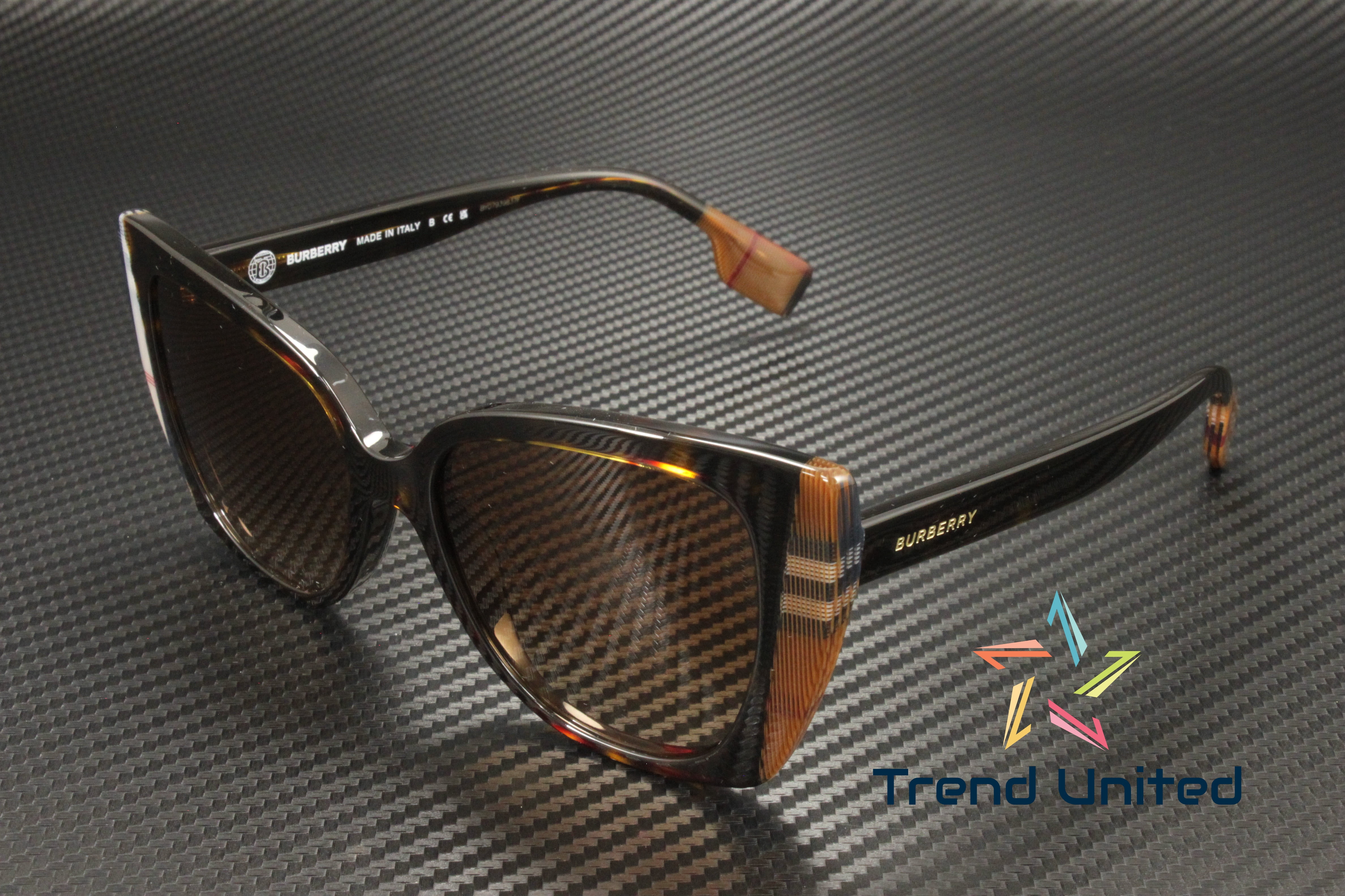 NWT Burberry 0BE4435-414673 Check Sand Cat Eye 53mm Sunglasses BURBERRY BE4435 414673 Check Sand Dark Brown 53 mm Women main image 2