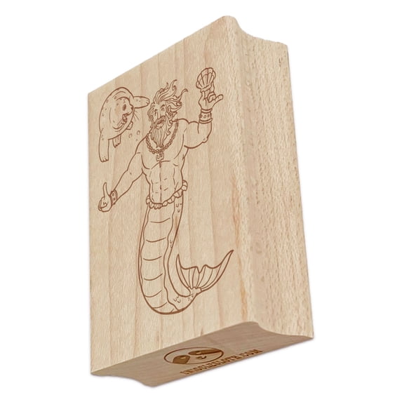 Merman Mermaid Training Seal Puppy with Clam Shell Rectangle Rubber Stamp Stamping Scrapbooking Crafting - Small 1.7in