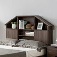thumbnail image 2 of Benzara BM179675 Full Size Hut Style Bookcase Headboard in Wood, Dark Walnut Brown, 2 of 2