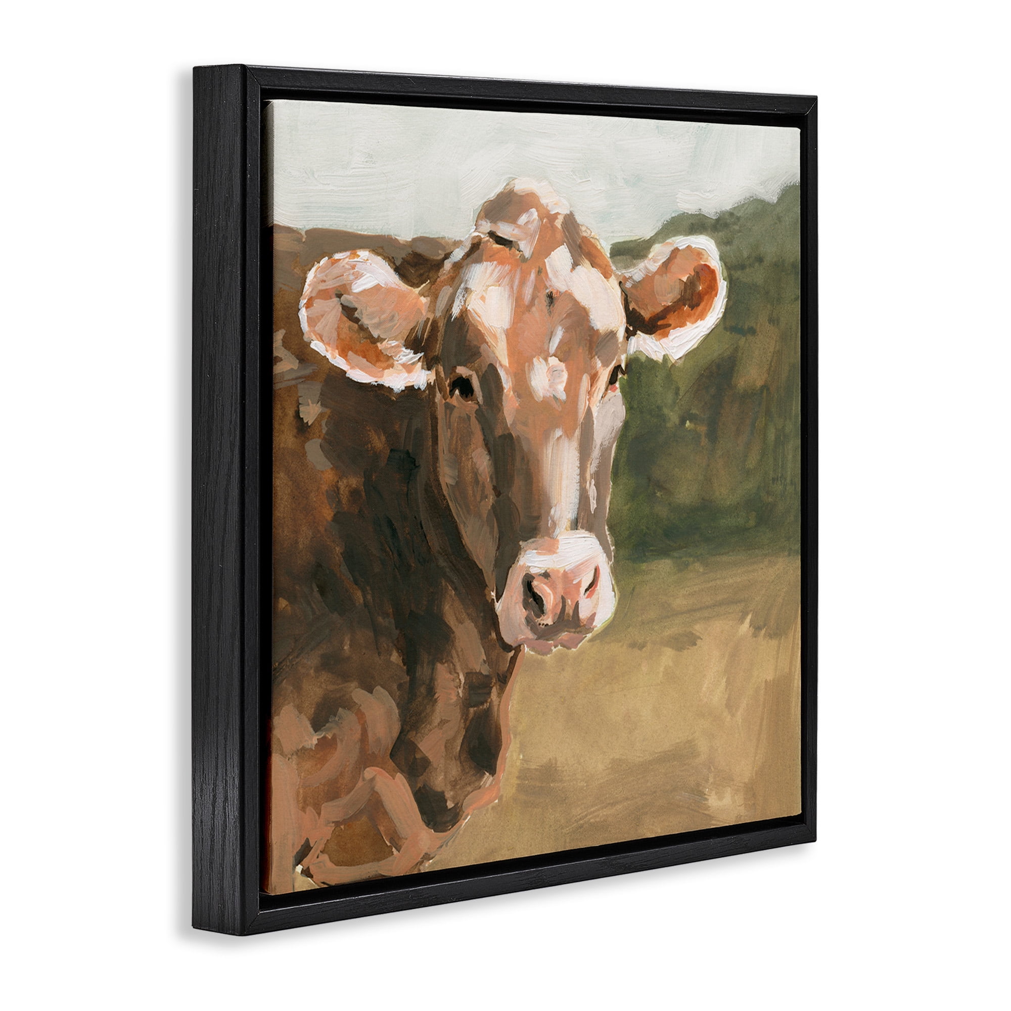 Stupell Industries Soft Country Meadow Cow Animals & Insects Painting Black Floater Framed Canvas Art Print Wall Art, 18 x 18