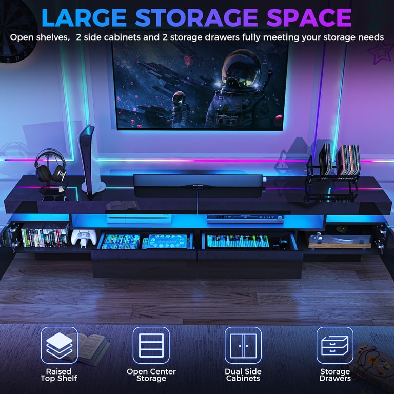 ChVans 82.7" LED TV Stand for 80-90" TVs, Black Gloss photo 8