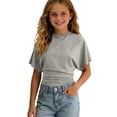thumbnail image 5 of REDARER Girls Crew Neck Batwing Sleeve T-Shirt Solid Ruched Waist Casual Summer Stretchy Daily Top,13-14 Years, 5 of 9