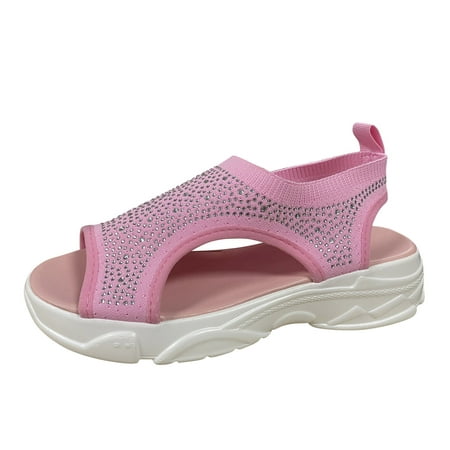 

nsendm Jewelry Sandals for Women Sandals Women s Breathable Platform Rhinestone Mesh Sandals Womens Go Walk Slip on Pink 7.5