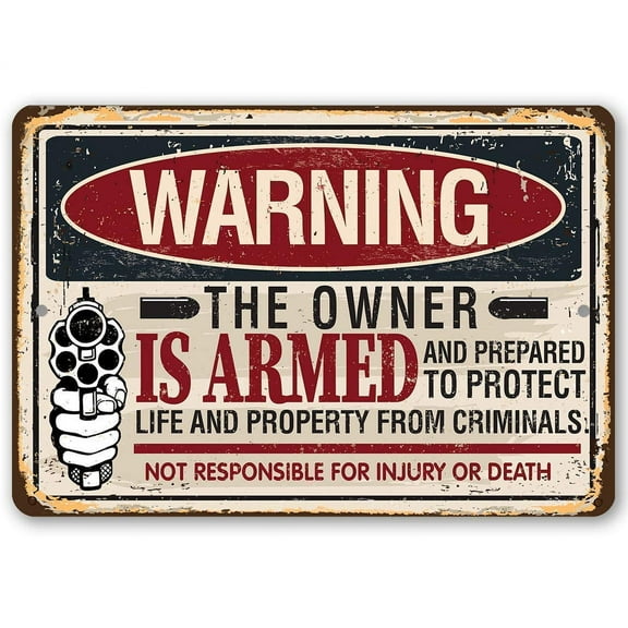 Metal Sign - Beware Property Is Protected - Durable Metal Sign - Use Indoor/Outdoor - Makes a Great Sign for Private Property of Gun Enthusiasts Under $25 (12" x 18")
