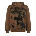 thumbnail image 1 of ITFABS Manteau Femme, Imprimé Portrait Long à Capuche avec Fermeture Éclair et Poches, 1 of 7