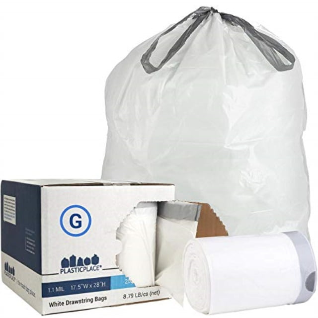 Plasticplace 8 Gallon / 30 Liter White Drawstring Garbage Liners Simplehuman*  Code G Compatible 17.5 x 28 (200 Count) TRA160WH - The Home Depot