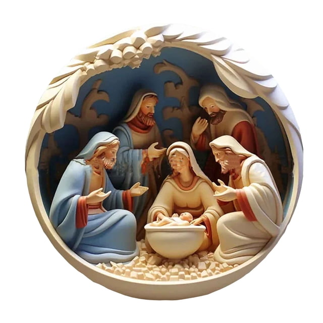 Christmas Pendant 8Cm Christmas Nativity Hanging Ornament 5Pc Set Plastic Holiday Decor Set Festive Tree Ornament