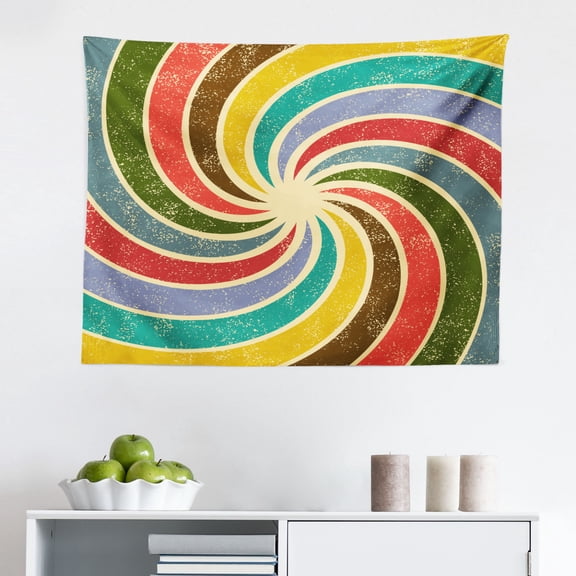 Groovy Tapestry, Big Heart with Background Retro Romance Will Change The World Illustration, Fabric Wall Hanging Decor for Bedroom Living Room Dorm, 2 Sizes, Pink White, by Ambesonne