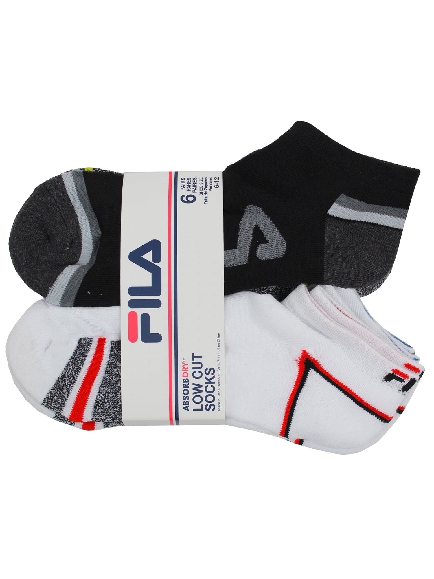 Fila Mens 6 Pack Low-Cut Athletic Sport Socks Shoe Size 6-12 Assorted ...