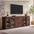 thumbnail image 6 of Glass Arched Door Sideboard Buffet Cabinet, Accent Cabinet with Adjustable Shelf, Wood Modular Credenza Storage Cabinet for Dining Room, Living Room, Entryway, Brown, 6 of 8