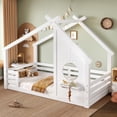 thumbnail image 2 of Jopath Twin Size House Floor Bed with Window and a Small Shelf, Solid Wood Floor Bed with House-shaped Roof for Boys Girls White, 2 of 9