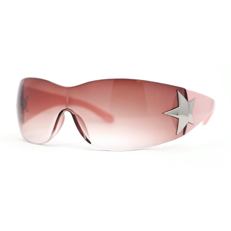 Women's Retro 90s Shield Star Jewel Wrap Around Sunglasses