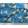 thumbnail image 2 of Soimoi Blue Cotton Poplin Fabric Cactus With Conical Pot Tree Print Fabric by the Yard 42 Inch Wide, 2 of 3