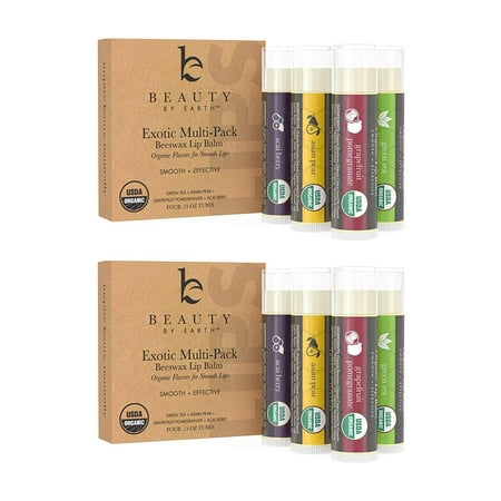 Lip Balm - Organic Pack of 8 Tubes Flavored Moisturizer to Repair Dry, Chapped and Cracked Lips with Best Natural Ingredients with Fruity Flavors - Great Gifts for Christmas and Stocking (Best For Cracked Lips)