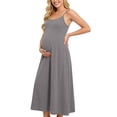 thumbnail image 1 of CHUMUD Robe d'Été de Maternité pour Femmes avec Bretelles Spaghetti, Encolure Ronde et Taille Empire, Tissu Extensible pour Augmenter le Ventre, Idéale pour les Tenues Décontractées, Séances Photo de Maternité, Sorties Quotidiennes, 1 of 9