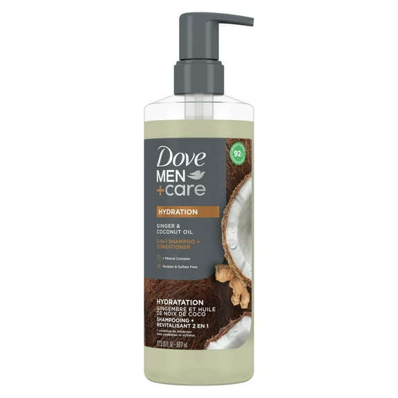 Dove Men Care 2-in-1 Shampoo   Conditioner for Men Ginger & Coconut Oil, 17.5 oz