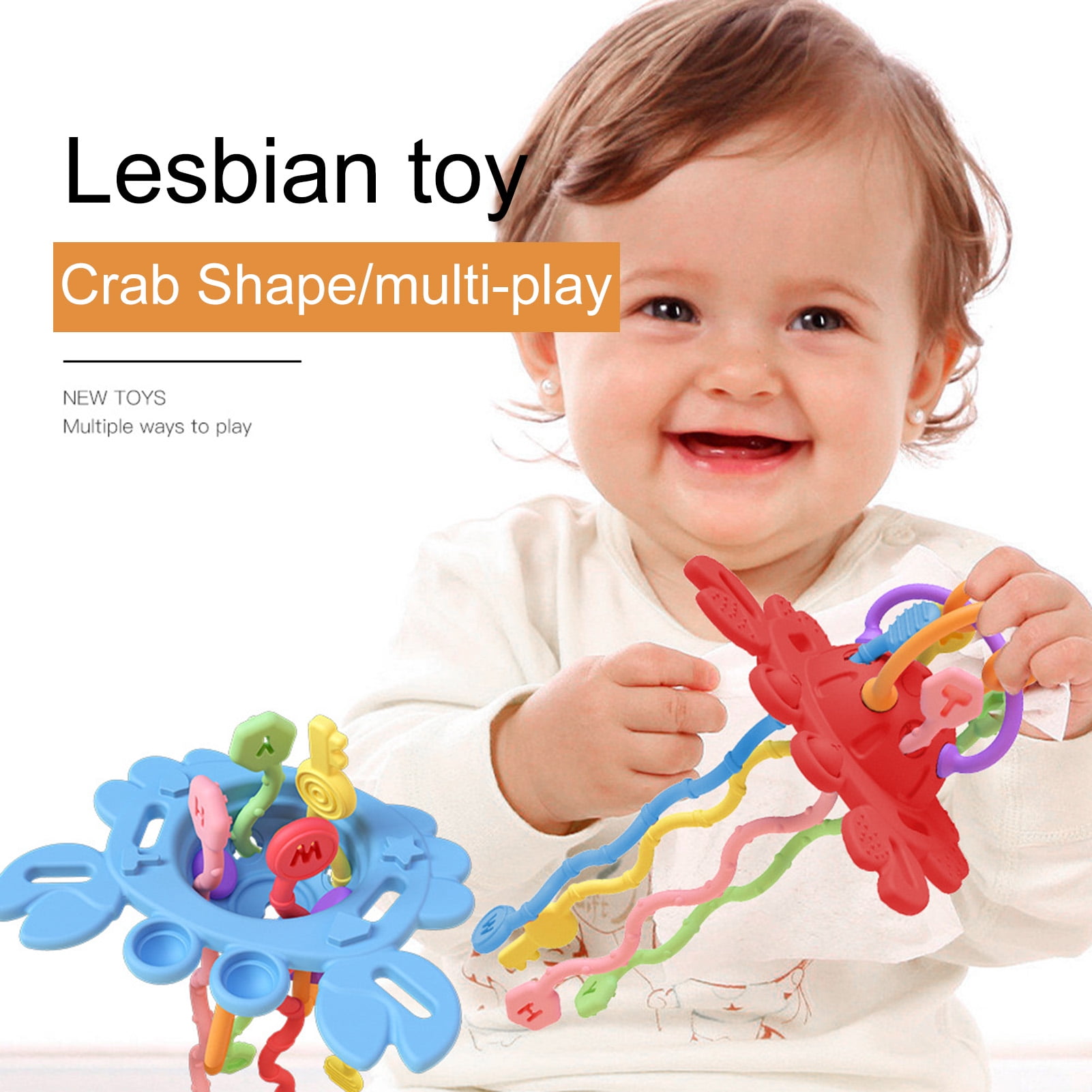 Kripyery Baby Pull String Toy Cute Cartoon Fun Bite Educational Improves HandsOn Skills And