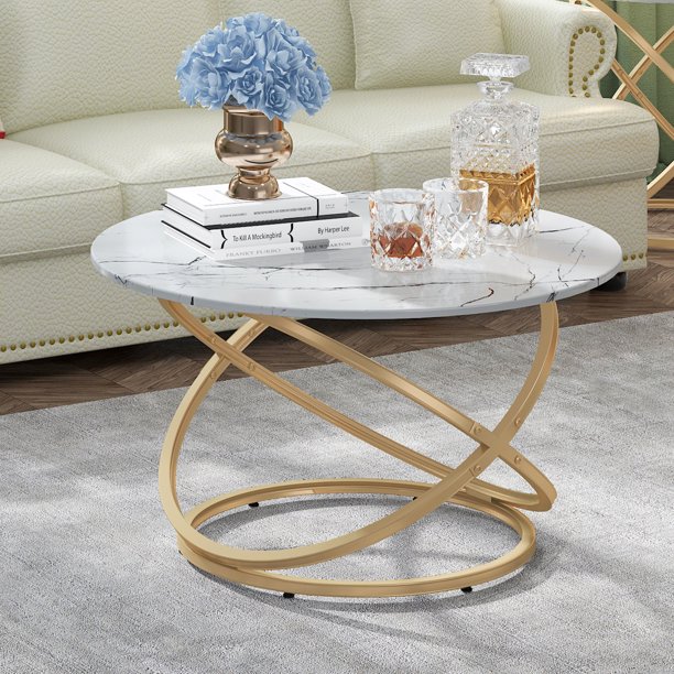 O&K FURNITURE Modern Metal Coffee Table, 32’’ Round Center Table for