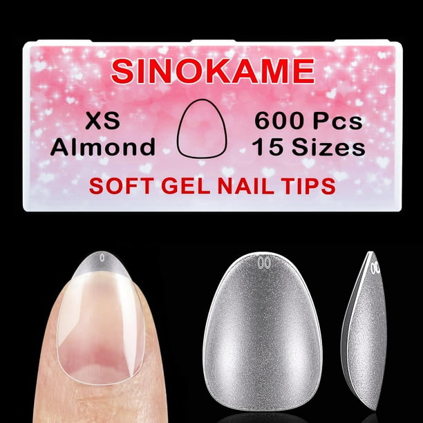 Gel extra corto de almendras SINOKAME para uñas, 600 unidades, 15 tamaños