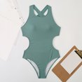 thumbnail image 4 of HAPIMO Women's One Piece Swimsuit Solid Color Beachwear Halter Bathing Suit Summer Seaside Clothes for Girls Cross Backless Swimwear Sets Sales Green S, 4 of 4