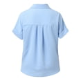 thumbnail image 4 of Baqcunre Casual V Neck Solid Color Button Down Shirts Tops Short Sleeve Blouses For Women Y2K Tops Shirts For Women Going Out Tops Women Clothing Womens Tops,Color Blue,Size 2XL, 4 of 5