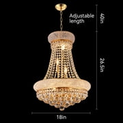 French Empire Crystal Chandelier in Gold, 9 Lights Modern Luxury Ceiling Lamp with 3000K LED Bulbs, Dimmable Lighting for Dining Room & Living Room