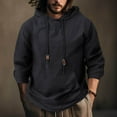 thumbnail image 2 of CFLVAEK Cotton Linen Hoodies for Men Loose Fitted Long Sleeve Hoodie Sweatshirts Big and Tall Drawstring Pullover Tops with Pocket Black M, 2 of 9