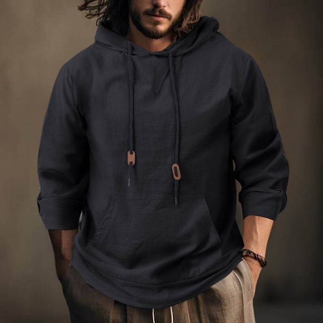 pstuiky manga larga de hombre, Sudadera con capucha y bolsillo de manga larga holgada informal de colores sólidos para hombre salir tops xl