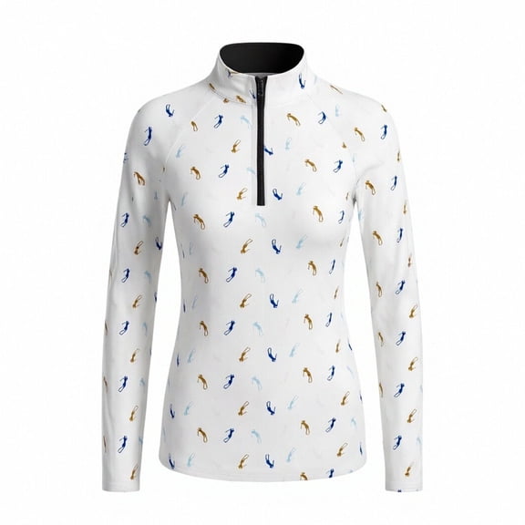 HCYSFG Womens Printed Polo Shirts Neck Long Sleeve Quarter Zip Slim Fit Athletic Golf Shirt Everyday Wear Workout Tops