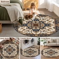 thumbnail image 5 of Boho Ethnic Round Area Rug 4 FT, Non Slip Indoor Outdoor Rug, Vintage Bohemian Traditional Floral Classic Washable Soft Circular Carpet Non-Shedding Floor Mat for Coffee Table Nursery Foyer Balcony, 5 of 8