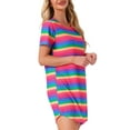 thumbnail image 4 of Camisón de mujer INSPIRE CHIC, vestido de camiseta, colorido, a rayas, con mangas cortas, camisón de noche, talla 3XL, rojo y amarillo, 4 of 6