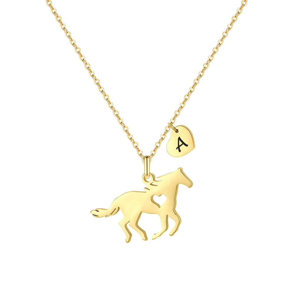Turandoss Initial Horse Pendant Necklace for Women Dainty Stainless Steel Jewelry for Women Heart Birthday Teacher Appreciation Mothers Day Graduation Gifts for Her Mom Kids Teen Girls Wife Ideas