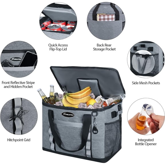 Collapsible Soft Cooler Bag, 75 Can Capacity with Flip Top Lid, Leakproof Portable Ice Chest for Beach Camping Road Trips