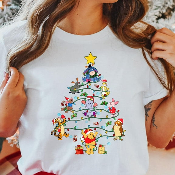 Winnie The Pooh Holiday Tree T-Shirt, Pooh Bear Pooh Xmas Shirt, Pooh And Friends Xmas, S-5Xl Shirt