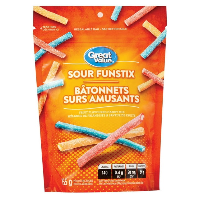 Great Value Sour Funstix Fruit Flavoured Candy Mix 155 Grams