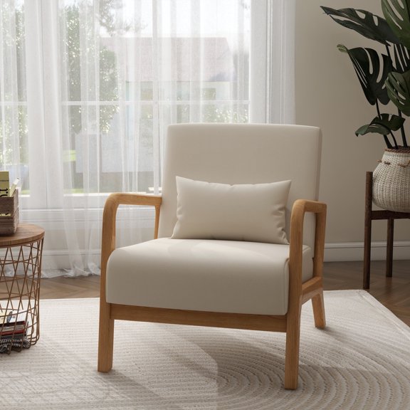 UIXE Accent Chair Upholstered Comfortable Armchair Modern Chairs for Living Room Bedroom, Beige